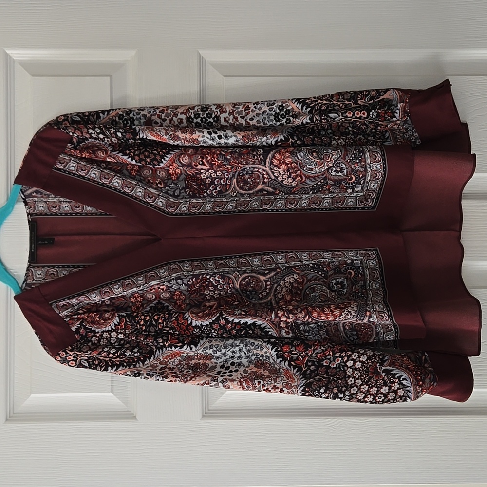 BCBGMaxAzria Burgundy Paisley Hi Low Blouse